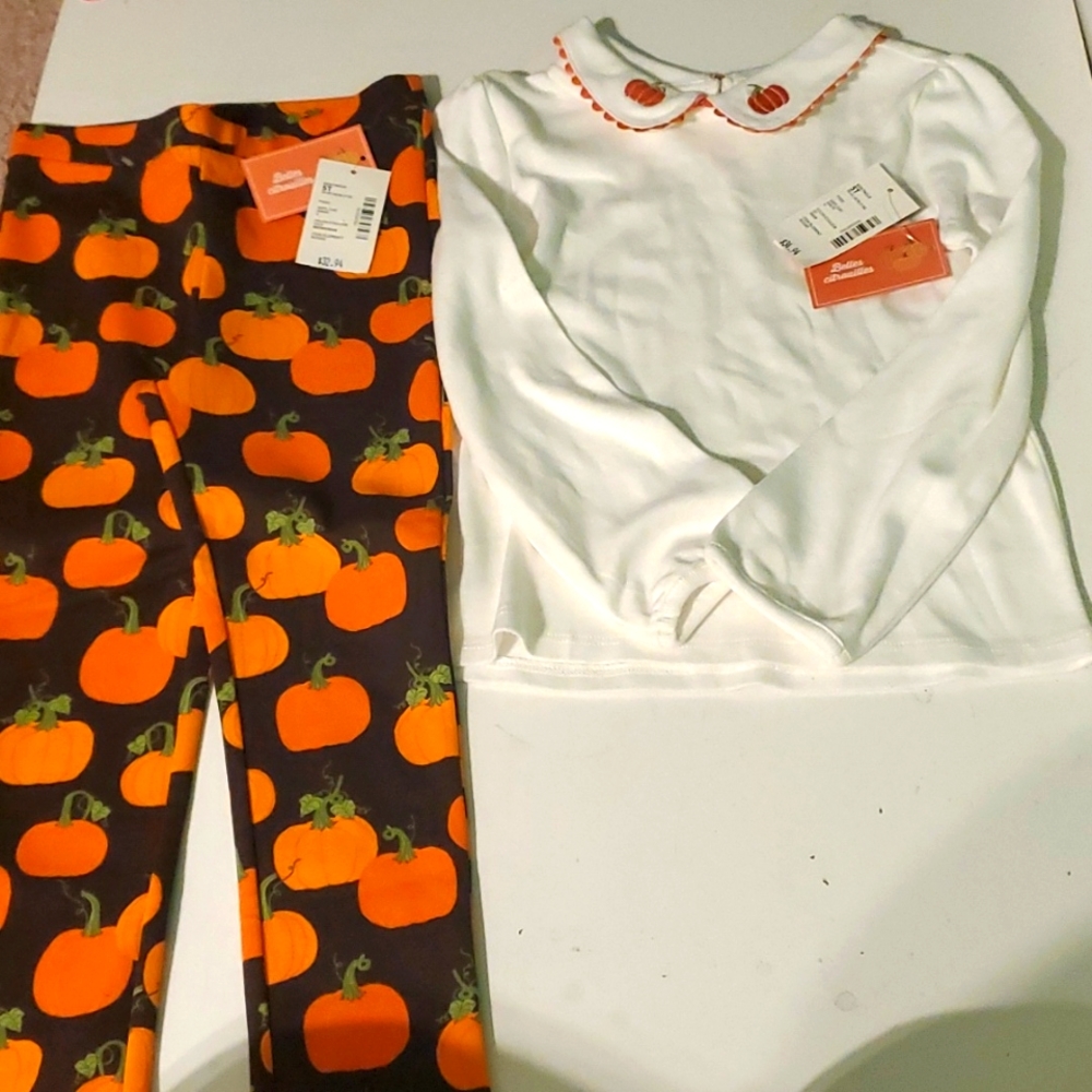 New Gymboree girl's 5T pumpkin leggings and shirt set
